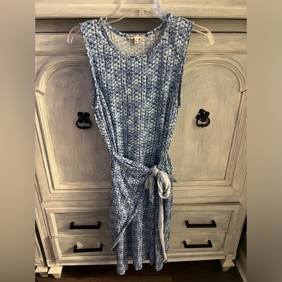 Rebecca Taylor Blue & White Geometric Printed Shibori Linen‎ Wrap Dress - Picture 4 of 8